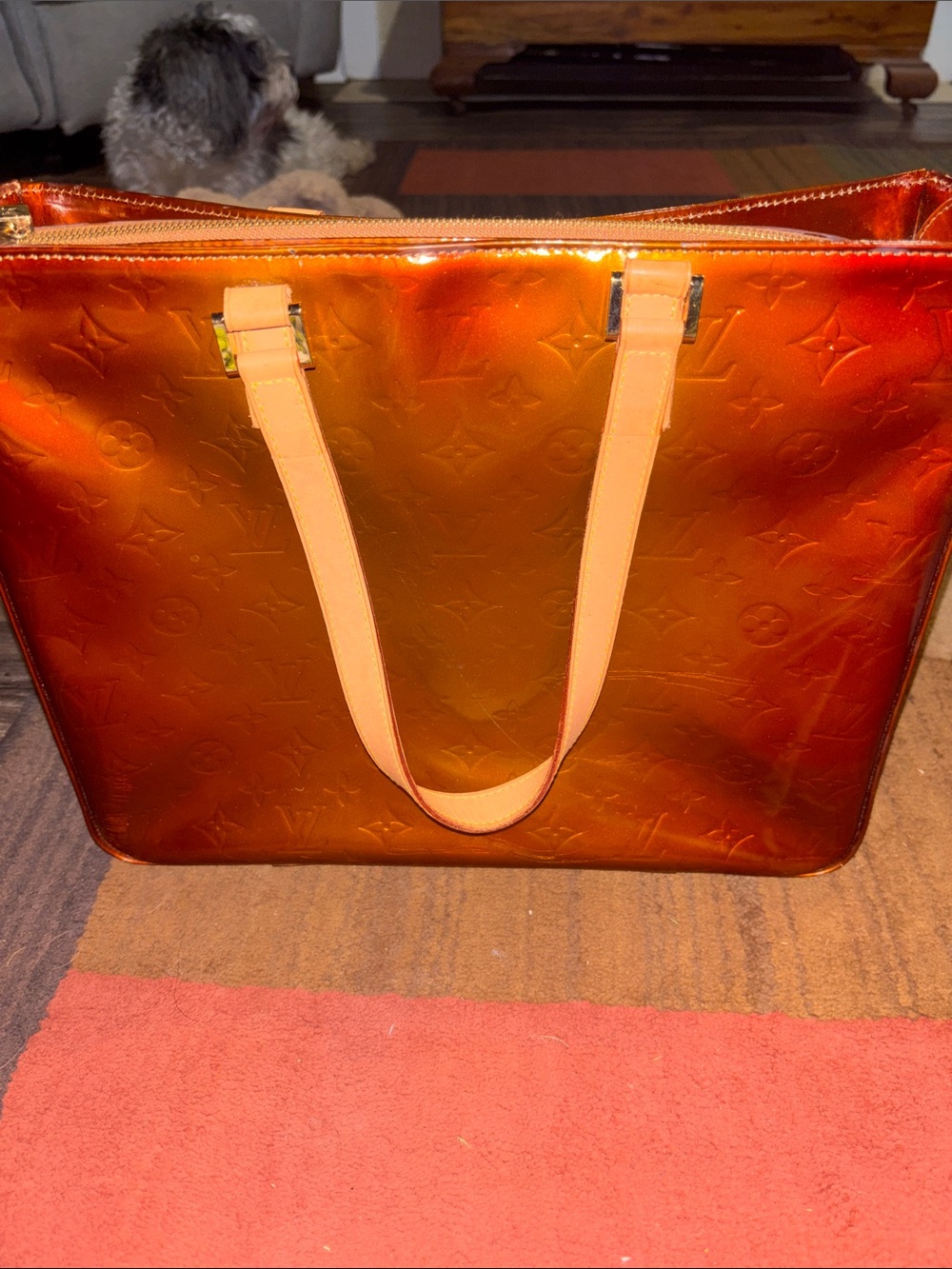 Louis Vuitton Orange Patent Monogram Tote with Smooth Leather Handles